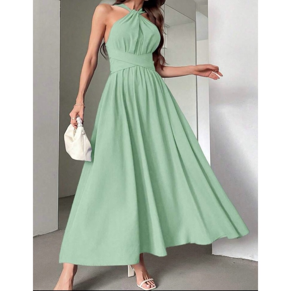 Elegant Mint Green Halter Dress